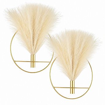 KAUFLY Boho Wall Decor Metal Art Artificial Pampas 2 Pack
