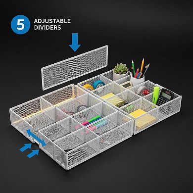 KAUFLY Expandable Mesh Desk Drawer Organizer Tray Adjustable Compartments Dividers
