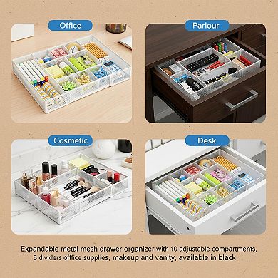 KAUFLY Expandable Mesh Desk Drawer Organizer Tray Adjustable Compartments Dividers