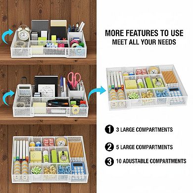 KAUFLY Expandable Mesh Desk Drawer Organizer Tray Adjustable Compartments Dividers