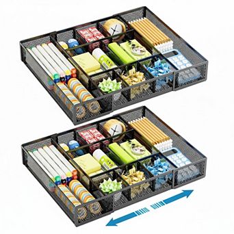 KAUFLY Expandable Mesh Desk Drawer Organizer Tray Adjustable Compartments Dividers