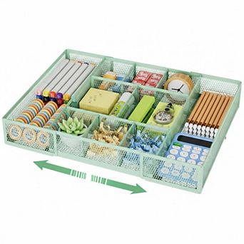 KAUFLY Expandable Mesh Desk Drawer Organizer Tray Adjustable Compartments Dividers