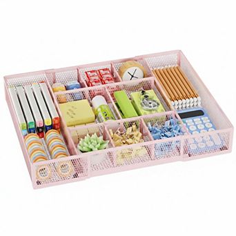 KAUFLY Expandable Mesh Desk Drawer Organizer Tray Adjustable Compartments Dividers