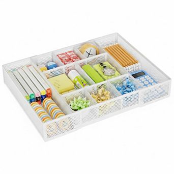 KAUFLY Expandable Mesh Desk Drawer Organizer Tray Adjustable Compartments Dividers