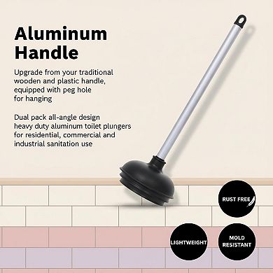 KAUFLY Toilet Plungers Dual Pack All-angle Heavy Duty Aluminum Handle Sanitation
