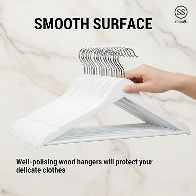 KAUFLY Wooden Coat Hangers Solid Wood 360 Swivel Hook Notches Smooth Surface