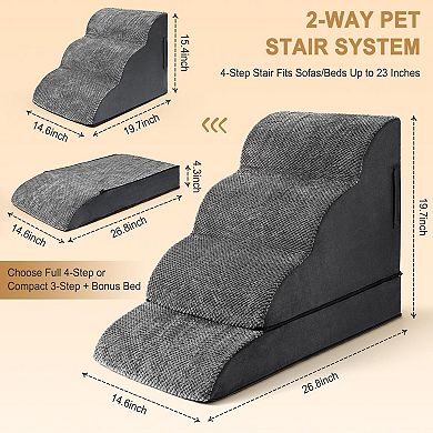 2-in-1 Convertible Dog Stairs, High Density Foam Pet Ramp for Sofa/Couch/Bed