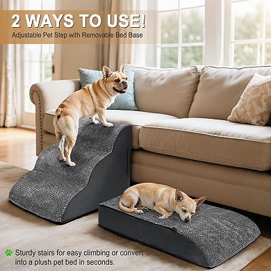 2-in-1 Convertible Dog Stairs, High Density Foam Pet Ramp for Sofa/Couch/Bed