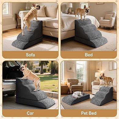 2-in-1 Convertible Dog Stairs, High Density Foam Pet Ramp for Sofa/Couch/Bed