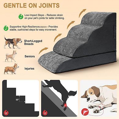 2-in-1 Convertible Dog Stairs, High Density Foam Pet Ramp for Sofa/Couch/Bed