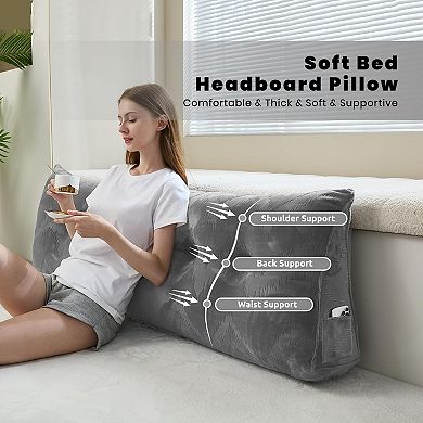 Ergonomic Queen Size Grey Wedge Pillow: Comfortable Support for Reading with Removable Cover