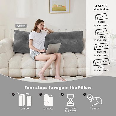 Ergonomic Queen Size Grey Wedge Pillow: Comfortable Support for Reading with Removable Cover
