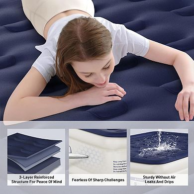 Full Air Mattress with Built-in Pump: Soft Flocked Top, Leakproof, Inflatable, Foldable, Waterproof
