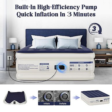 Full Air Mattress with Built-in Pump: Soft Flocked Top, Leakproof, Inflatable, Foldable, Waterproof