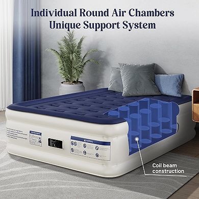 Full Air Mattress with Built-in Pump: Soft Flocked Top, Leakproof, Inflatable, Foldable, Waterproof