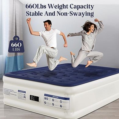 Full Air Mattress with Built-in Pump: Soft Flocked Top, Leakproof, Inflatable, Foldable, Waterproof