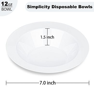 100 Pack 12 Oz White Disposable Plastic Bowls for Party Catering Events