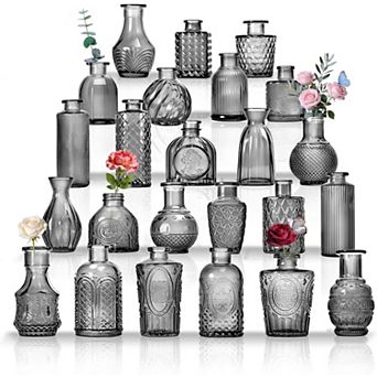 24 pc Mini Glass Vases for Decor: Clear, Elegant, Versatile for Weddings, Parties, Home Decor