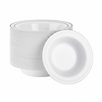 100 Pack 12oz Disposable Plastic Bowls Heavy Duty Rimmed For Parties Catering Everyday Use