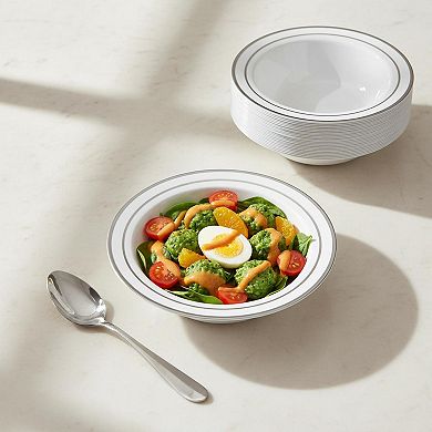100 Pack 12oz Disposable Plastic Bowls Heavy Duty Rimmed For Parties Catering Everyday Use