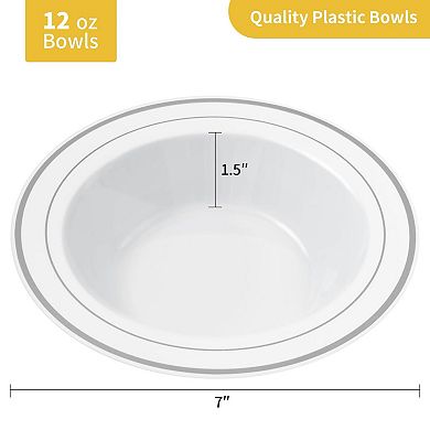 100 Pack 12oz Disposable Plastic Bowls Heavy Duty Rimmed For Parties Catering Everyday Use