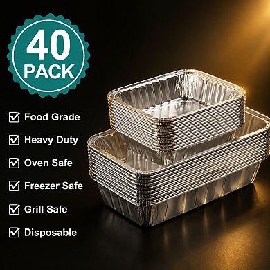 40 Pack Disposable Aluminum Foil Baking Pans Set For Meal Prep Cooking Roasting