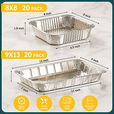 40 Pack Disposable Aluminum Foil Baking Pans Set For Meal Prep Cooking Roasting