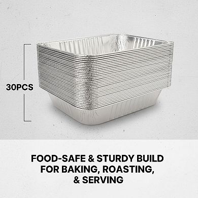 30 Pack Disposable Aluminum Foil Pans Half Size Deep Extra Thick For Baking Cooking Roasting