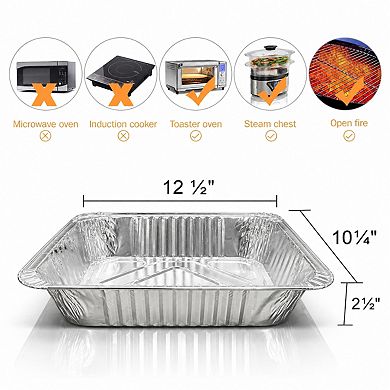 30 Pack Disposable Aluminum Foil Pans Half Size Deep Extra Thick For Baking Cooking Roasting