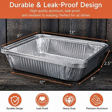 30 Pack 9x13 Disposable Aluminum Foil Pans Heavy Duty For Cooking Baking Storage