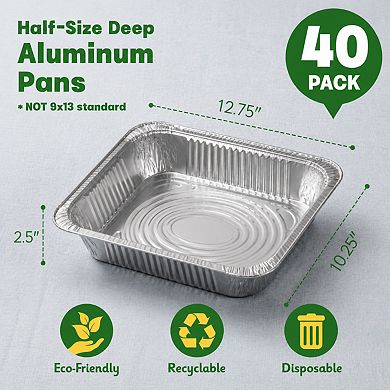 40 Pack 9x13 Heavy Duty Disposable Aluminum Foil Baking Pans