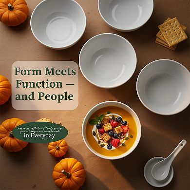 18 Oz Porcelain Serving Bowls Set Of 6 Stackable Microwave Safe
