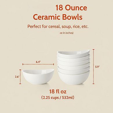 18 Oz Porcelain Serving Bowls Set Of 6 Stackable Microwave Safe