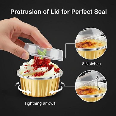 50pcs Disposable Mini Aluminium Foil Baking Cups w/Lids Oven Safe for Creme Brulee Cheesecake Party
