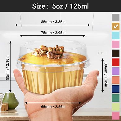 50pcs Disposable Mini Aluminium Foil Baking Cups w/Lids Oven Safe for Creme Brulee Cheesecake Party