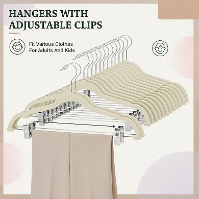 24 Pack Skirt Hangers with Clips Ultra Thin Non Slip Space Saving for Pants Jeans Dress