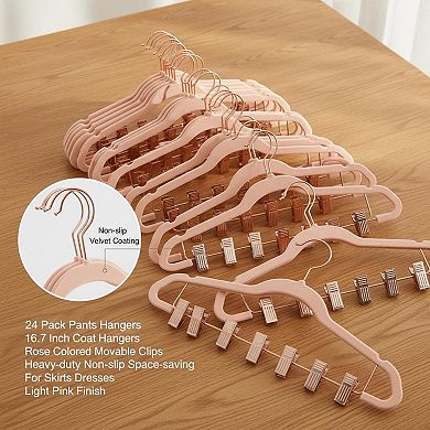 24 Pack Pants Hangers Heavy-duty Non-slip Adjustable Clips Space-saving 360° Swivel Hook