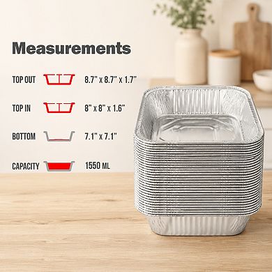 50 Pack Heavy Duty Disposable Aluminum Foil Square Baking Pans Food Containers