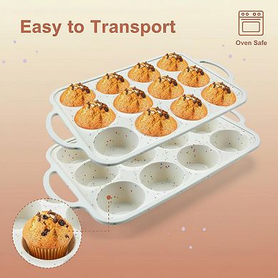 2pack Silicone Muffin Pan 12 Cup Metal Reinforced Frame BPA Free Oven Dishwasher Safe Non Stick