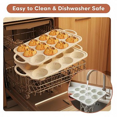 2pack Silicone Muffin Pan 12 Cup Metal Reinforced Frame BPA Free Oven Dishwasher Safe Non Stick