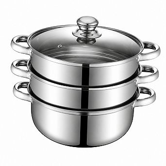 11 Inch 3 tier 18/8 Stainless Steel Steamer Pot With Glass Lid Multipurpose Cookware