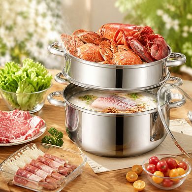 11 Inch 3 Tier 18/8 Stainless Steel Steamer Pot With Glass Lid Multipurpose Cookware