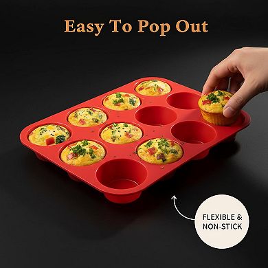 12 Cups Silicone Muffin Pan Nonstick Cupcake Baking Mold Oven Microwave Safe Multi Use