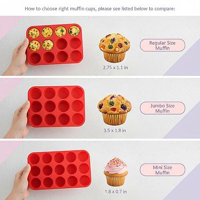 12 Cups Silicone Muffin Pan Nonstick Cupcake Baking Mold Oven Microwave Safe Multi Use