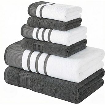 6 pc Towel Set Cotton, Quick Dry, Ultra Absorbent Includes 2 Bath, 2 Hand, 2 Washcloths