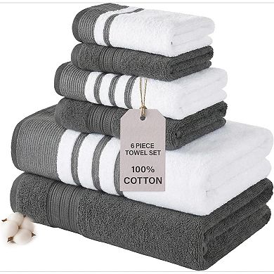 6-Piece Towel Set Cotton, Quick Dry, Ultra Absorbent Includes 2 Bath, 2 Hand, 2 Washcloths