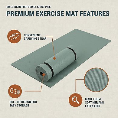 1-inch High Density Exercise Yoga Mat with Strap Non-Slip Thick Comfort Travel