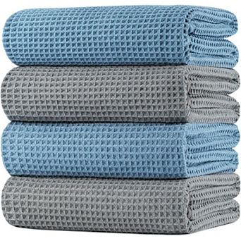 4 Pack Waffle Weave Polyester Polyamide Microfiber Oversize Quick Dry Lint Free Bath Towel
