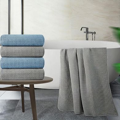 4 Pack Waffle Weave Polyester Polyamide Microfiber Oversize Quick Dry Lint Free Bath Towel