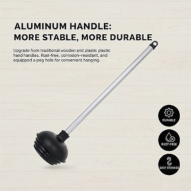 1-Pack Heavy Duty Toilet Plunger, All-Angle Aluminum Handle, Black